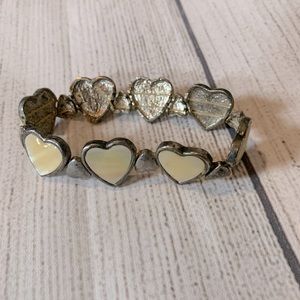 Silver Stretch Bracelet with Pearlescent Hearts